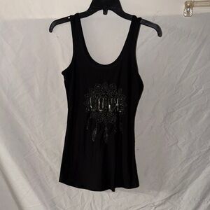 Black Tank Top with Love Mandala Design